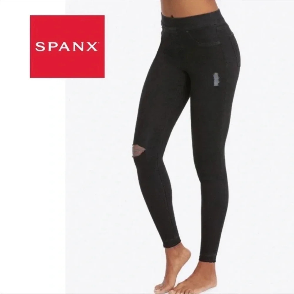 Spanx Vintage Distressed Ankle Skinny Jeans Jeggings High waisted Black Size S
